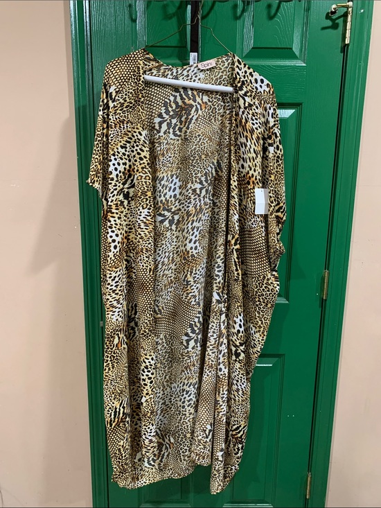 Spin Usa Jackets & Blazers - Soprano Leopard Print Open Front Kimono Jacket - Tan